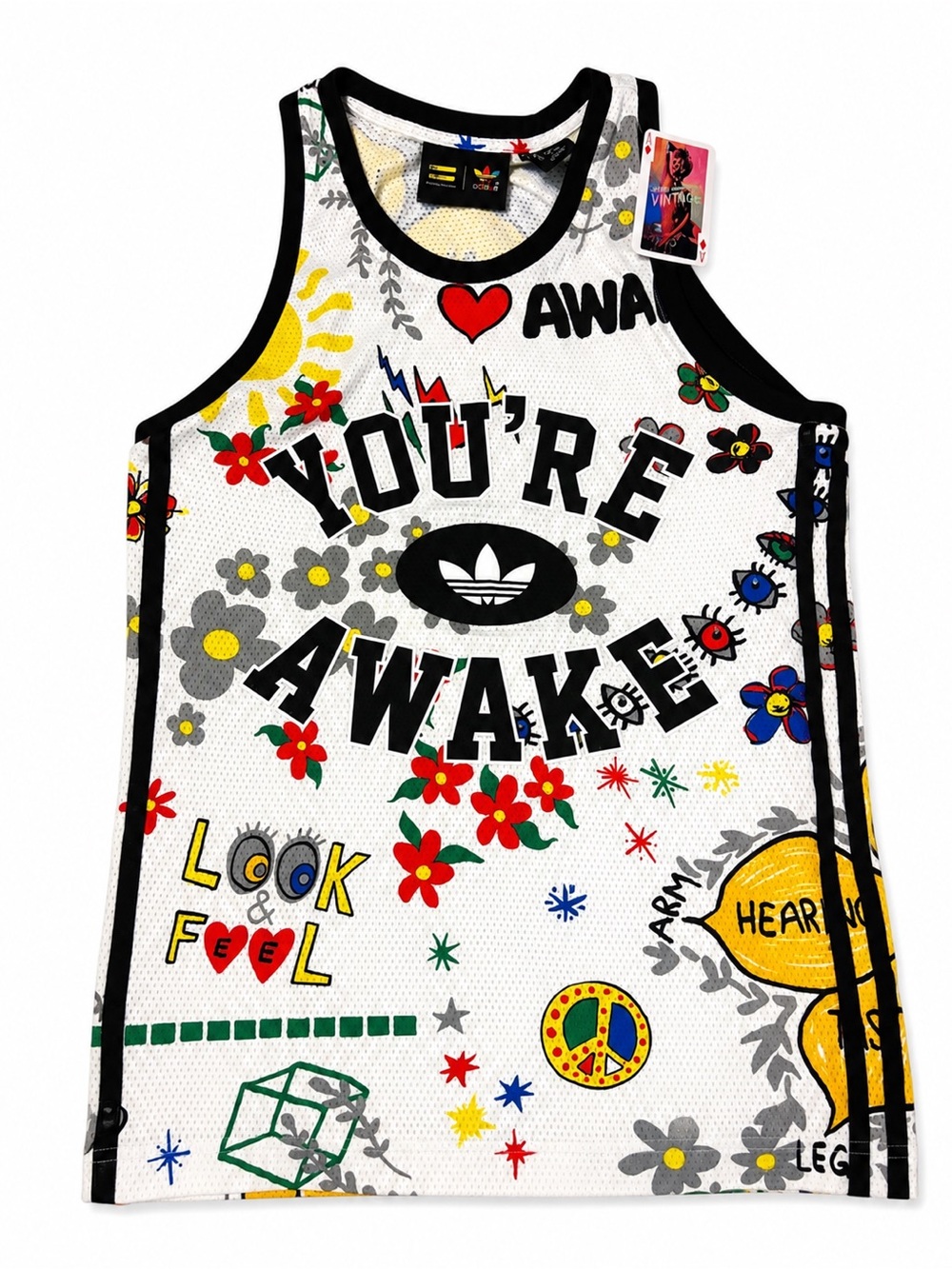 Adidas You're Awake' White Graphic Tank Top woman’s size XS retail $80.00